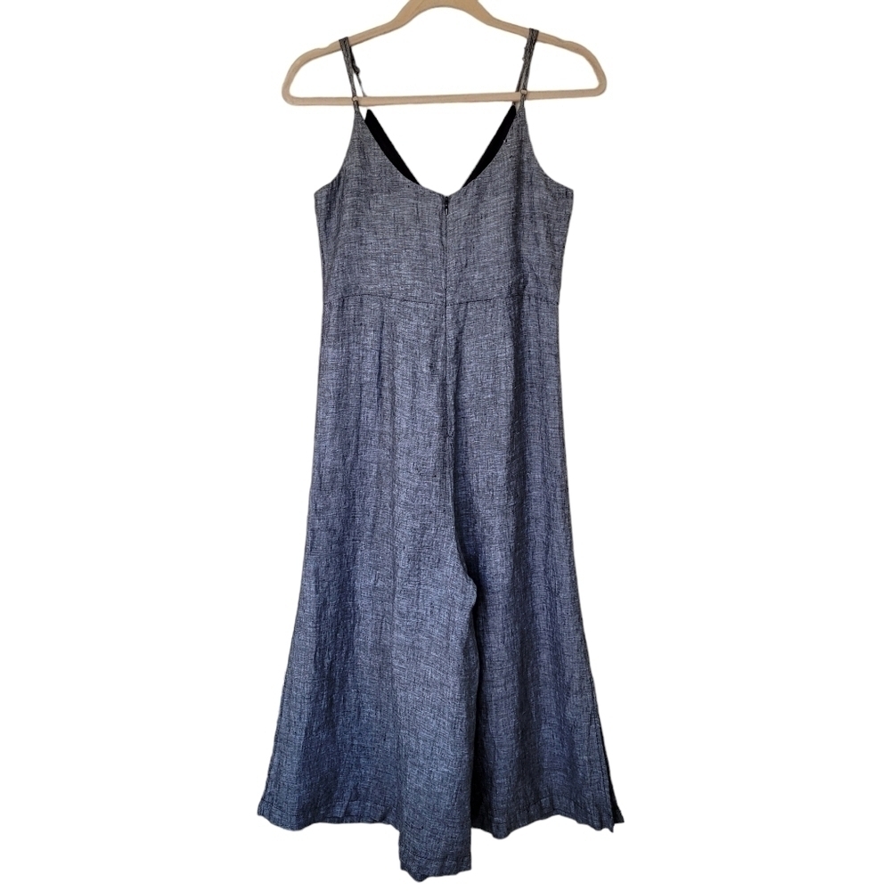 Tahari Gray Chambray Linen Sleeveless Wide Crop Leg Jumpsuit - Picture 3 of 10